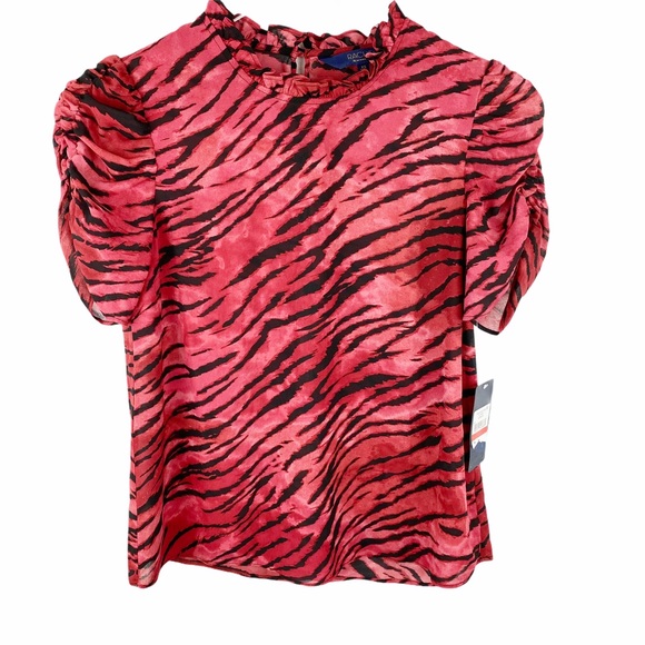 NWT RACHEL Roy October Redwood Red Zebra Ruffle Puffy Sleeve Blouse XS - Picture 1 of 7